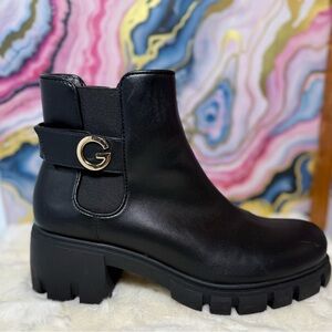 Black Ankle Boots with Gold Accent